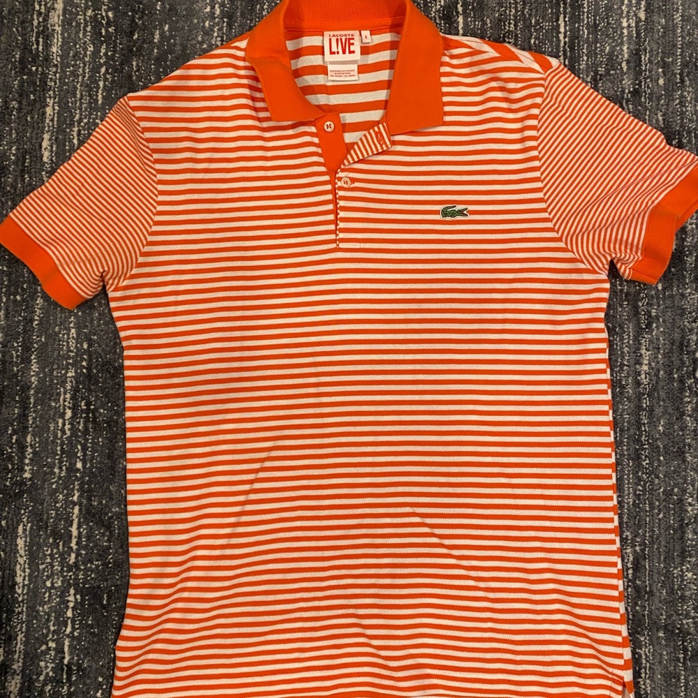 Unique orange and white striped Lacoste Polo Shirt